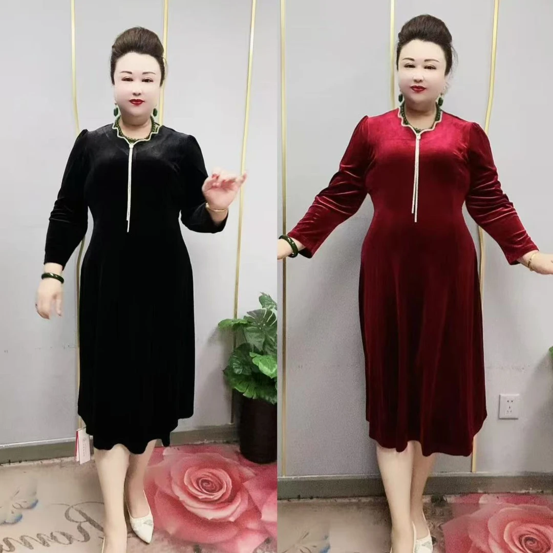 2537款时尚百搭丝绒大码连衣裙