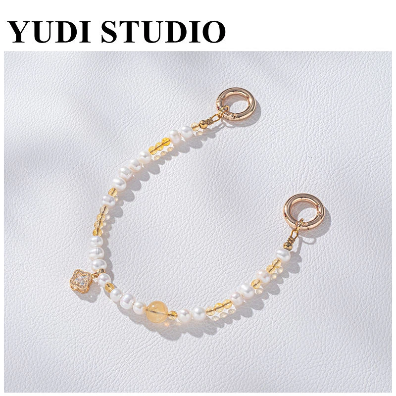 【香槟】ins风黄色蝴蝶结手机壳手拎链条女适用苹果16原创手作