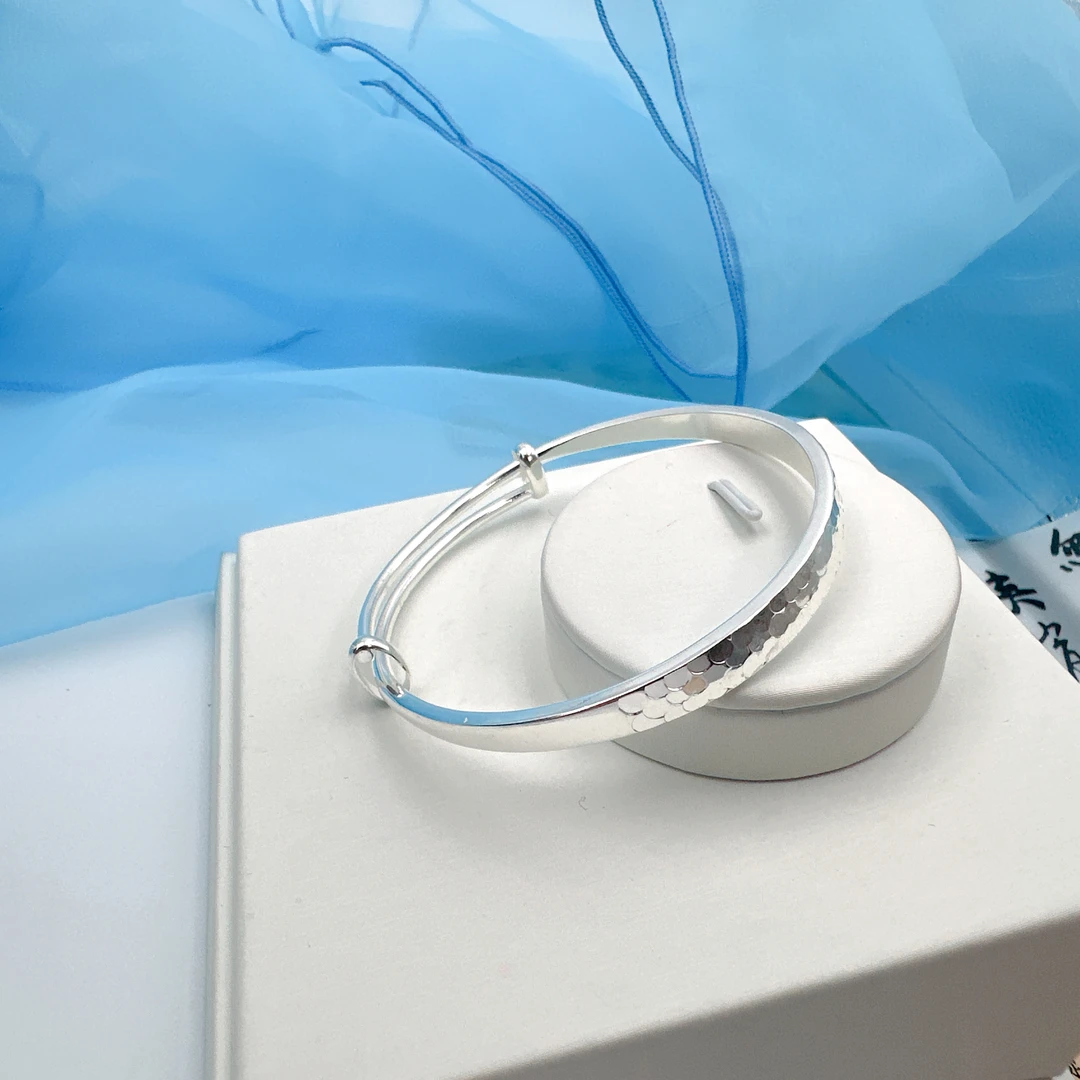 足银手镯 手镯9999银推拉实心手镯光芒闪闪银镯子时尚百搭送闺蜜