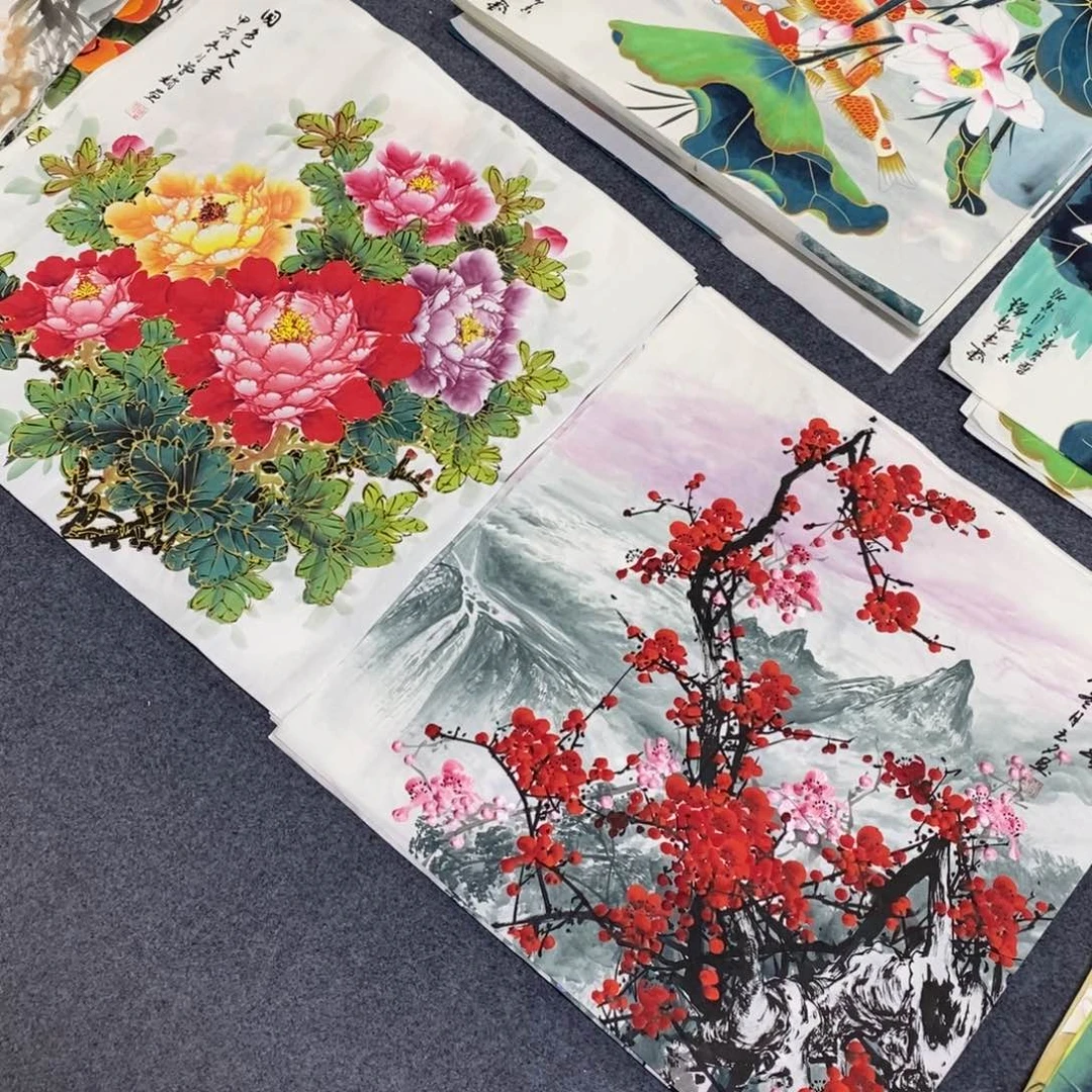国画馨*尺寸68✖️68金线牡丹➕山水梅花