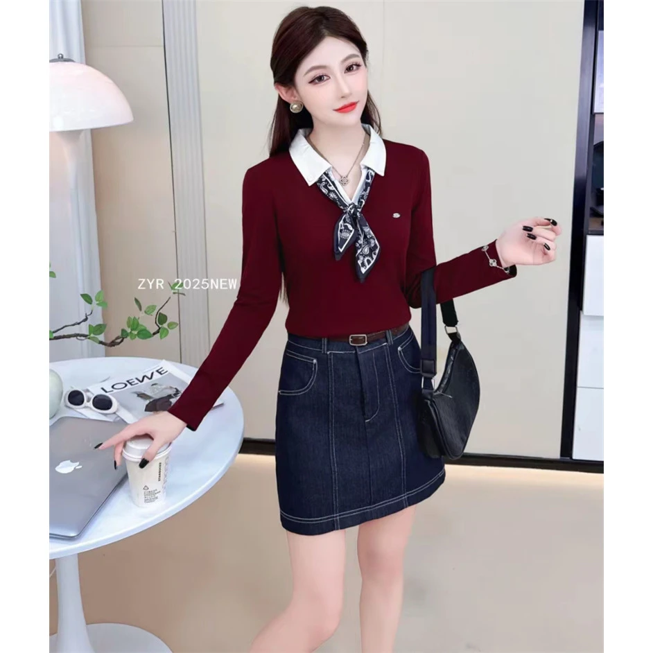 2025秋季新款时尚洋气百搭减龄气质女长袖T恤上衣