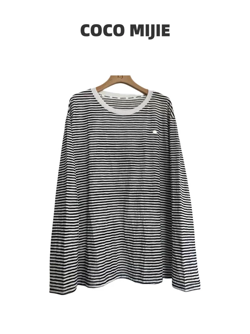 韩国经典细条纹宽松防晒衣