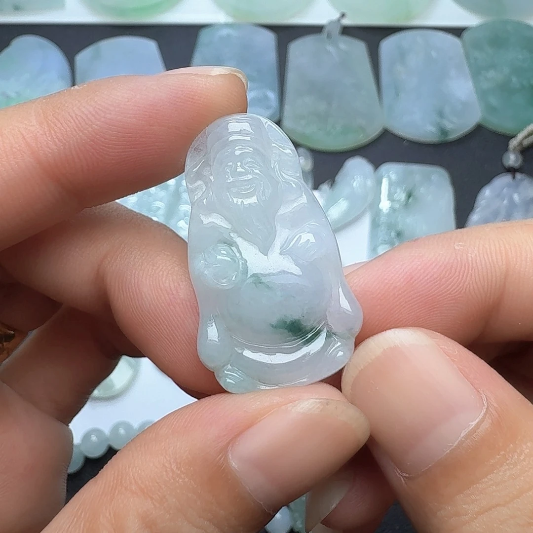 翡翠未镶嵌吊坠(赠链)天然缅甸翡翠A货财神
