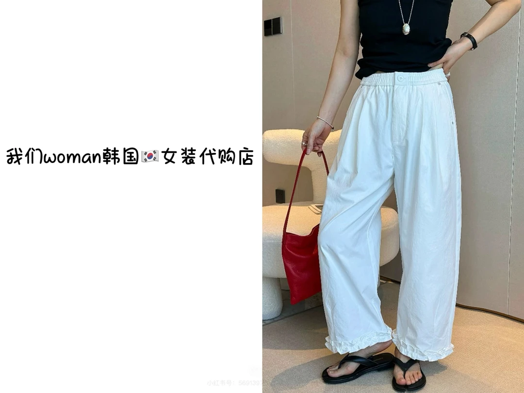 2025韩代女款时尚简约百搭松紧腰花边休闲九分裤