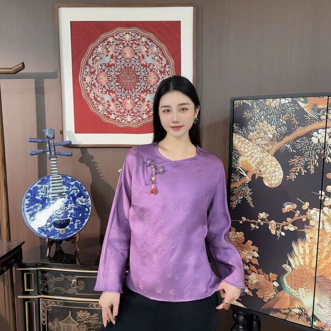 Betty Bairn【长乐未央】桑蚕丝斜襟百搭气质感织金提花上衣Q7186