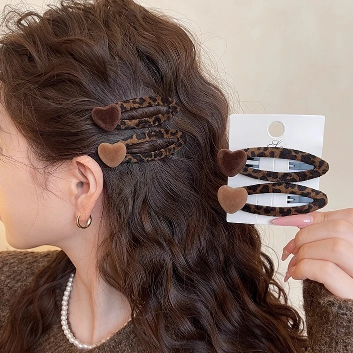 甜心豹击~bb夹发夹女豹纹爱心侧边发卡2025新款高端刘海夹头饰秋
