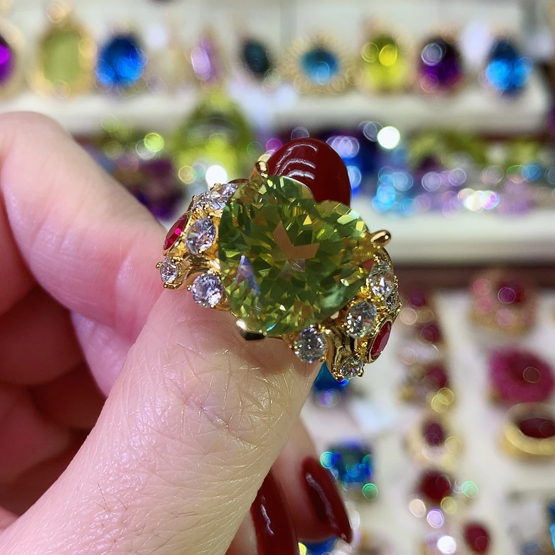 黄晶戒指银S925镀金镶嵌