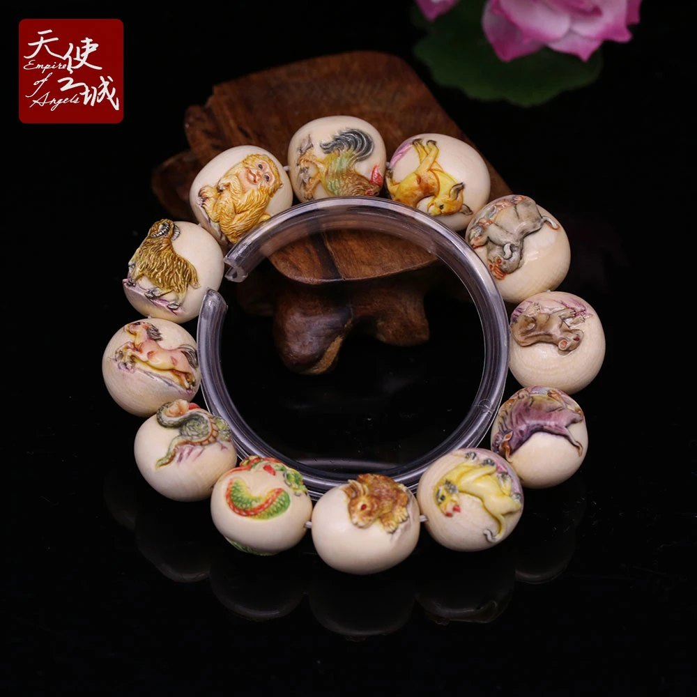 天然猛犸象牙十二生肖手串