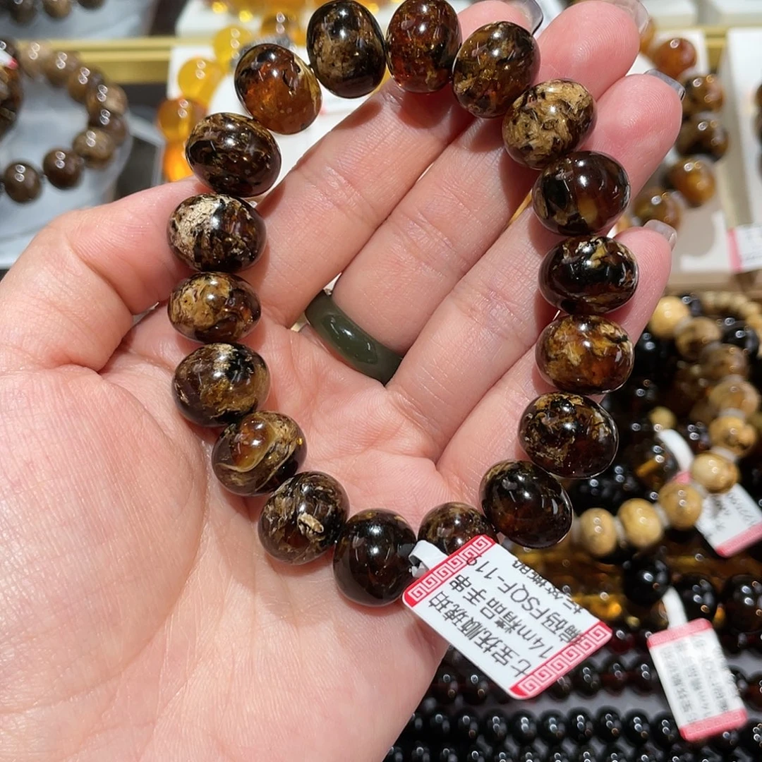 琥珀未镶嵌手链14m花