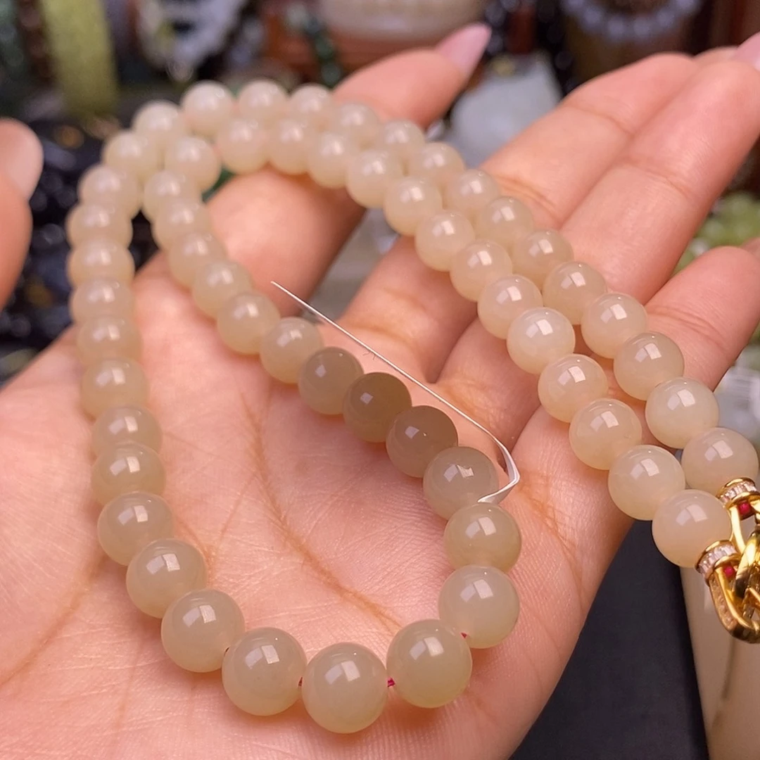 熊***爱和田玉未镶嵌颈饰藕粉红粉约8mm妈妈项链