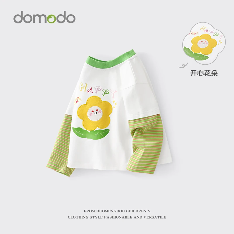 哆萌豆女童t恤秋季2025新款女宝宝印花长袖打底衫秋儿童圆领上衣