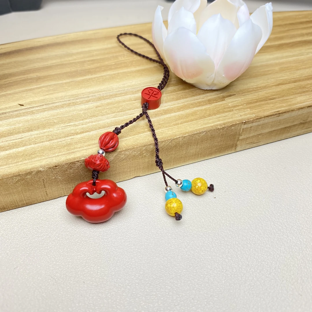 含辰砂工艺品高含量朱砂红砂设计款平安如意爆款手机挂