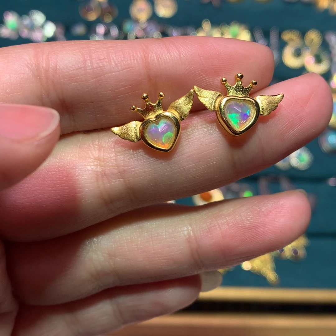 银S925镶嵌欧泊耳钉款式