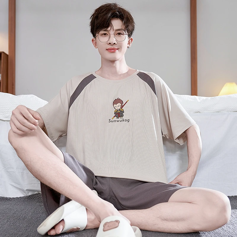 睡衣男款夏季莫代尔短袖薄款男士青少年学生凉感可外穿家居服套装