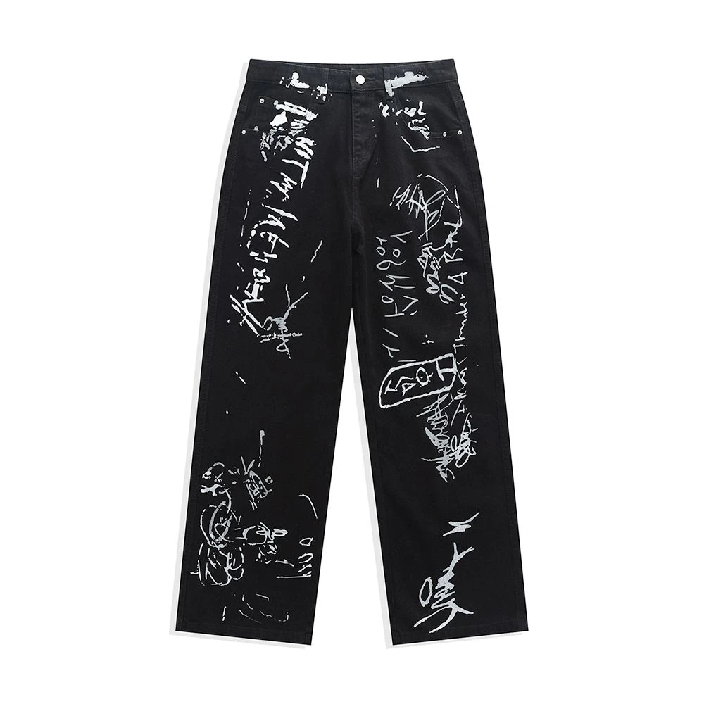 AC美式潮牌脏脏裤灼烧炒盐水洗街头潮品直筒潮长裤秋冬新款弯刀裤