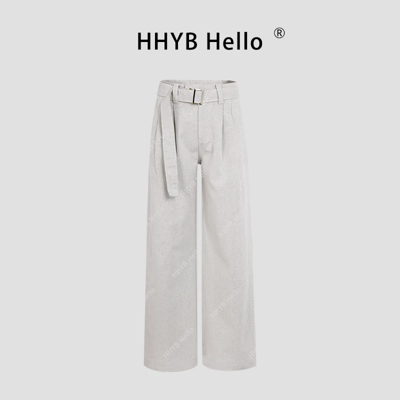HHYB Hello【Q】2025新款复古做旧纯棉自带腰带休闲阔腿裤Q254073