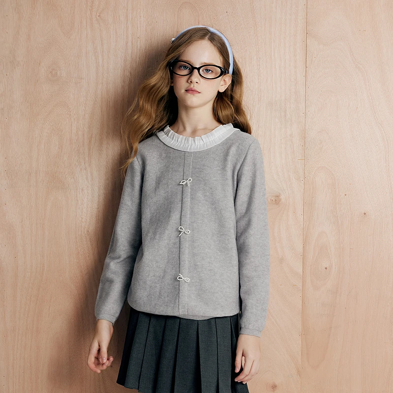 笛莎笛莎外套2025年新款长袖女孩甜美木耳边开衫女童秋季