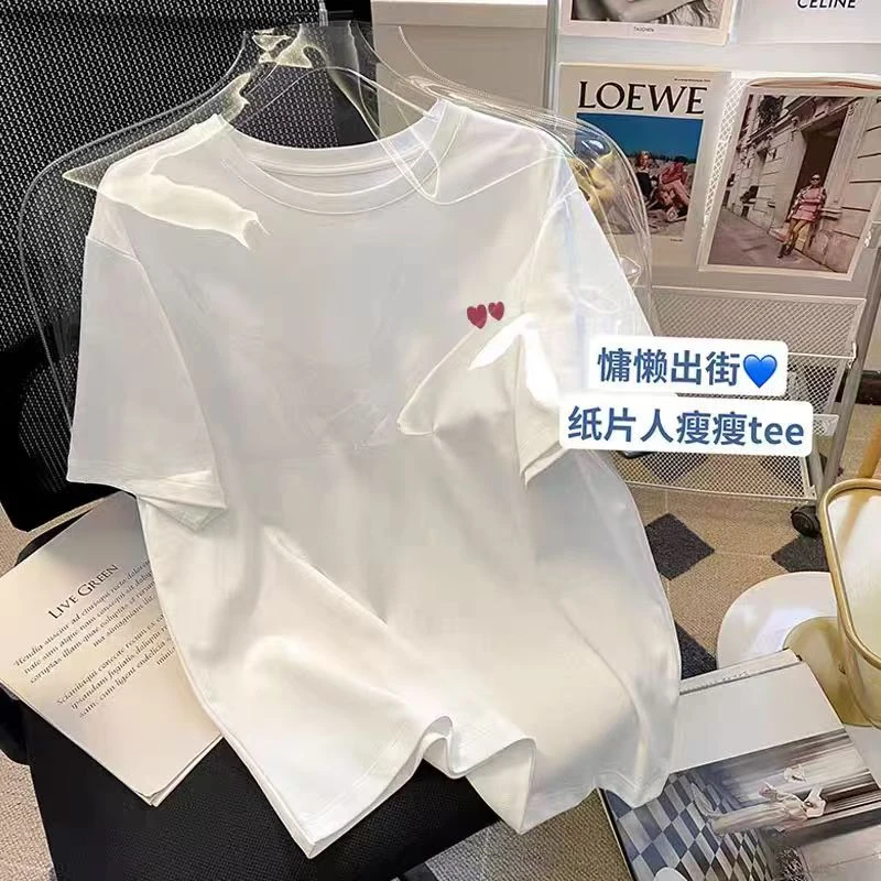 【韵丽】纯棉短袖t恤女2025新款夏季时尚洋气欧货宽松大版显瘦上衣C