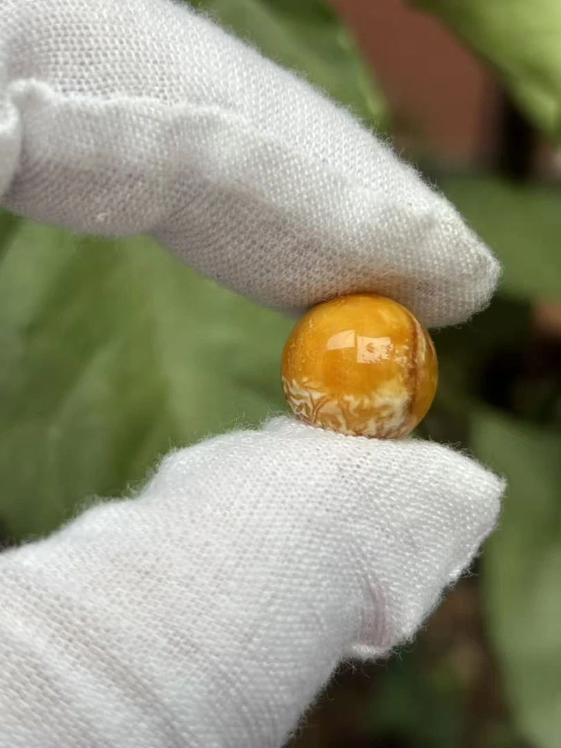 2563天然蜜蜡琥珀沁色花蜡圆珠12.5mm