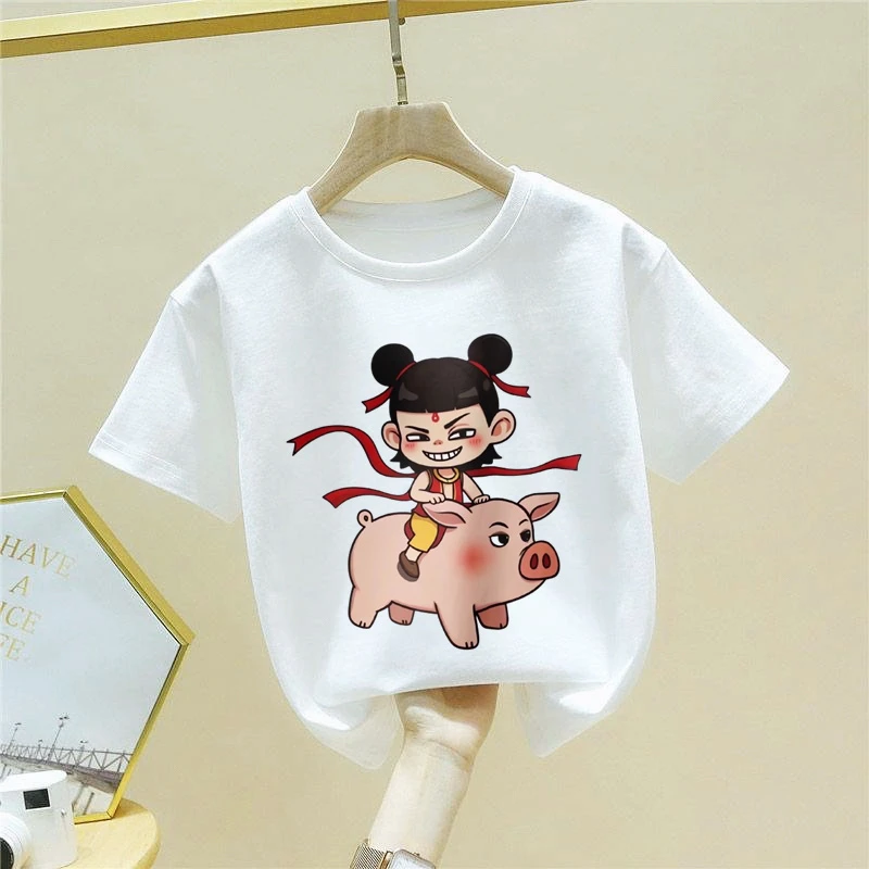 哪吒2魔童卡通同人周边夏季男女中大儿童短袖t恤纯棉圆领宽松上衣