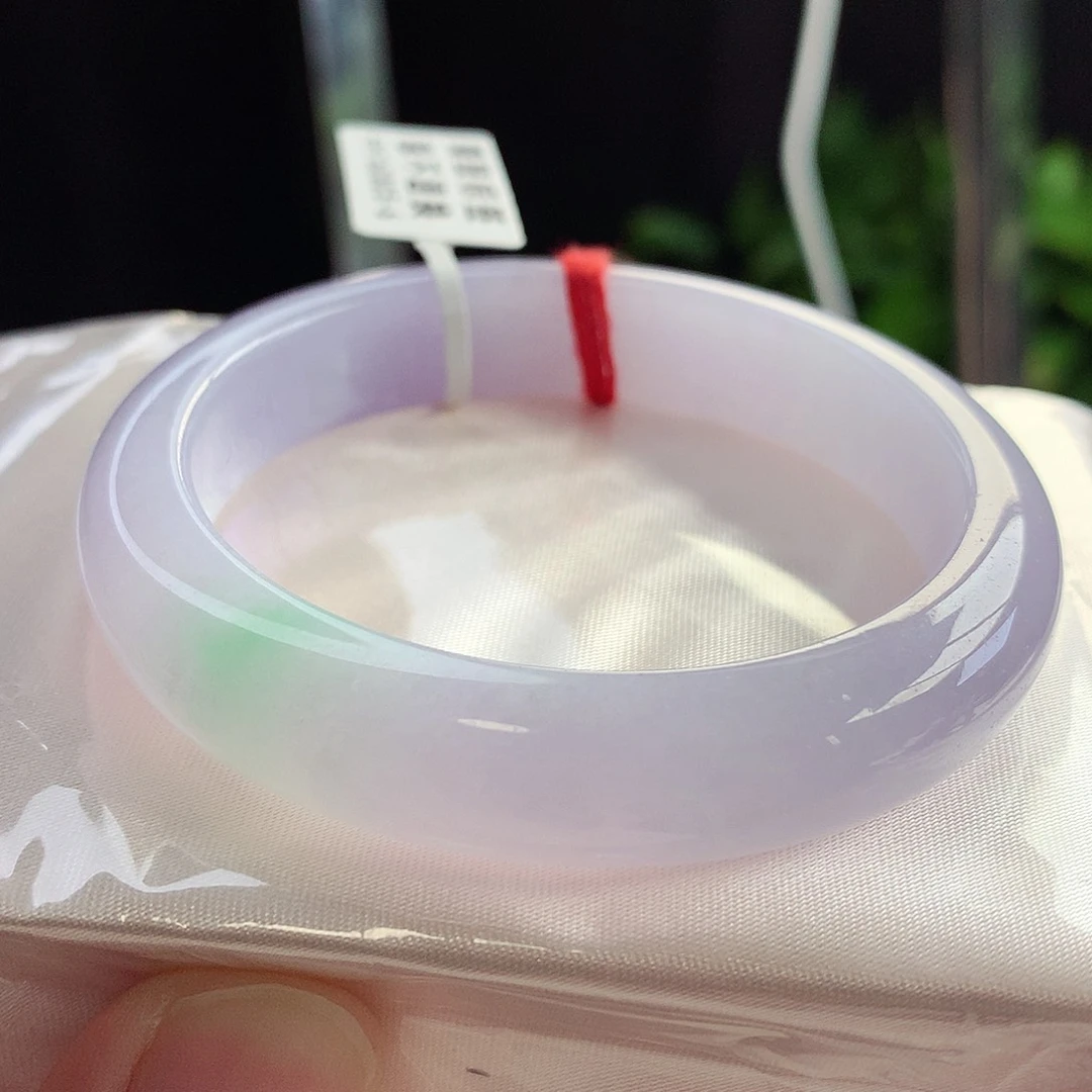 未镶嵌手镯翡翠53-54圈口冰紫底飘阳绿种色兼备不失色2号