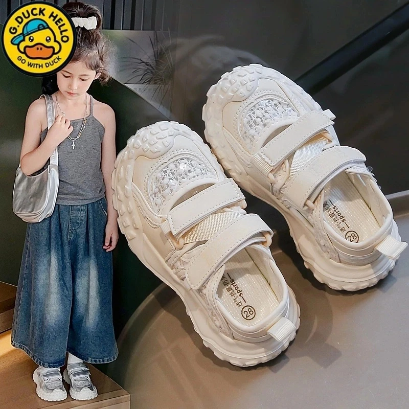 G.DUCK小黄鸭女童运动凉鞋夏季时尚网面透气防滑女孩跑步鞋老爹鞋