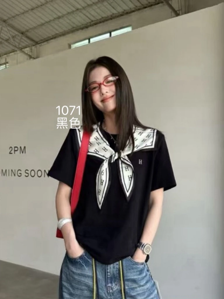 【HXQ 1071】T恤纯色高级感百搭显瘦短袖女商场