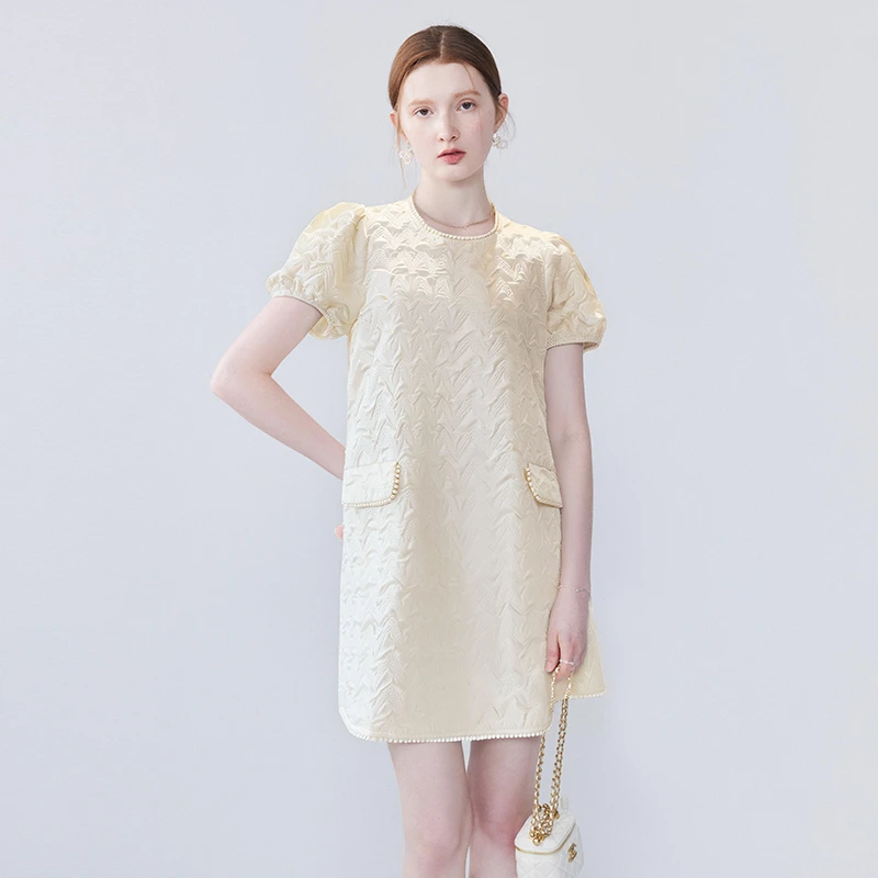 法式名媛高级感时尚圆领短袖连衣裙女气质直筒裙夏季新款