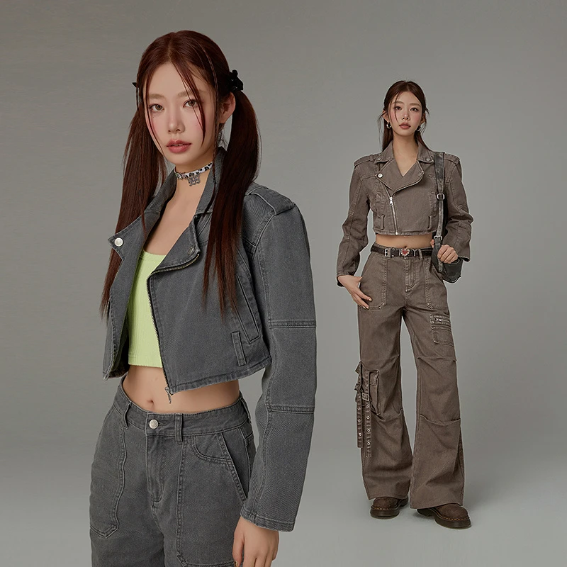 CHUU秋季女装复古做旧风多纽扣咖啡色简约高能感穿搭潮酷外套