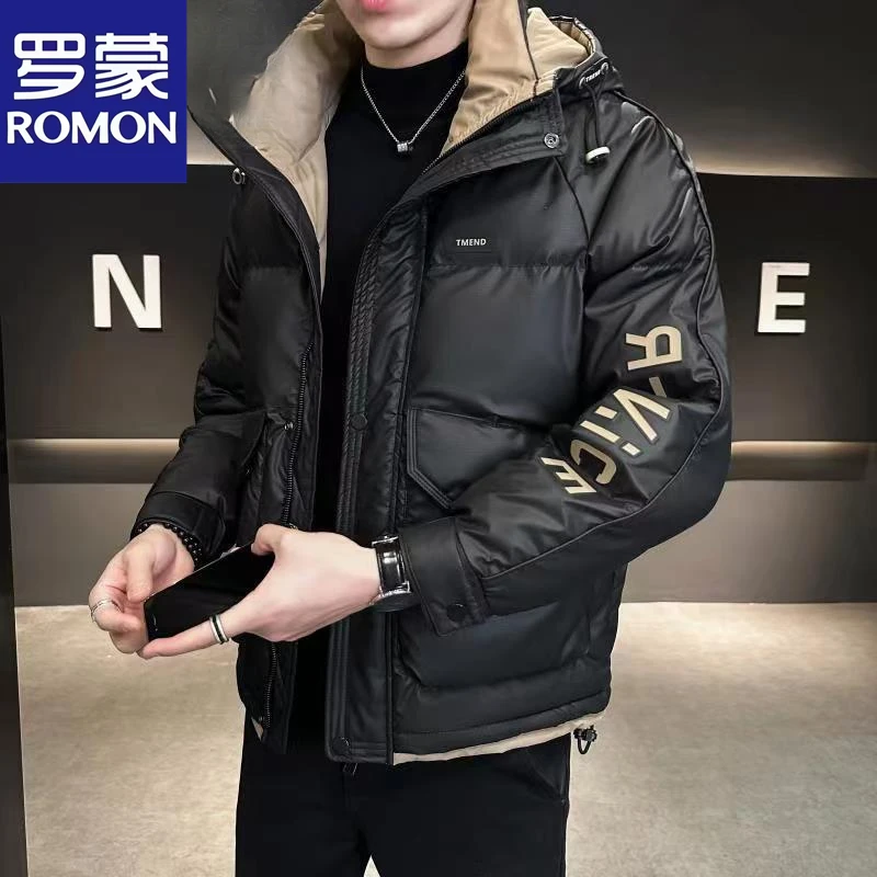 Romon/罗蒙时尚男士休闲外套冬季新款御寒保暖连帽夹克加厚外套