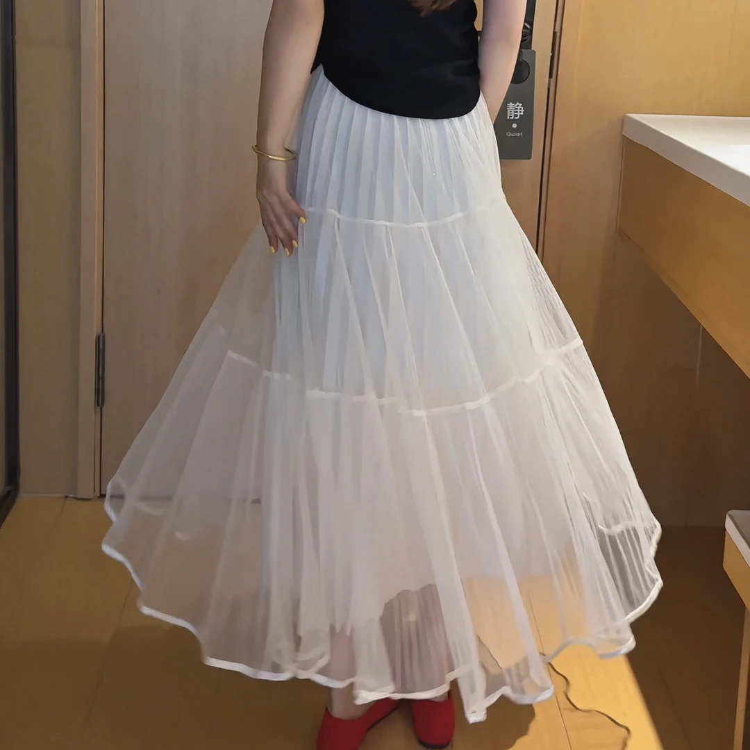 星空亮片网纱超仙半身裙25新款韩系松紧腰高腰显瘦中长款百褶裙