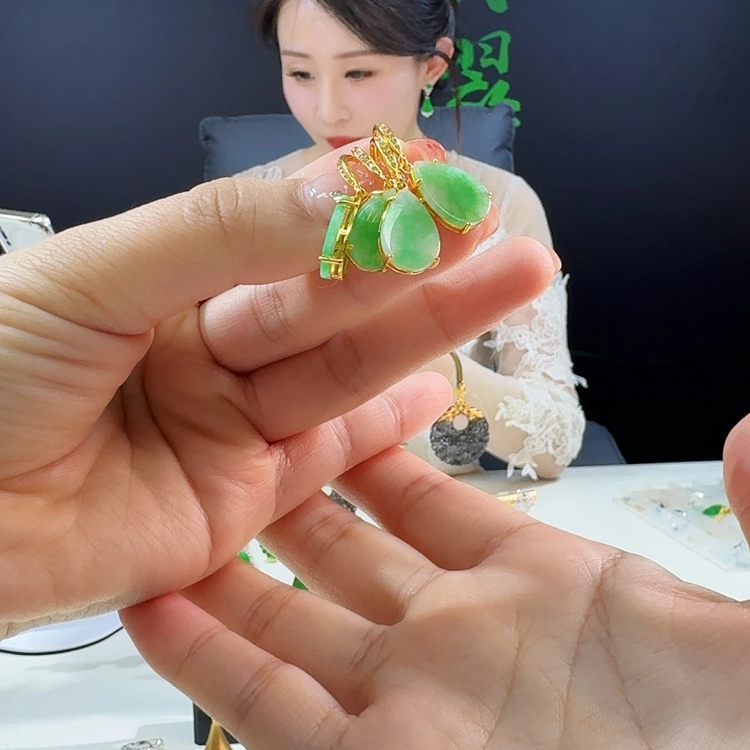 翡翠耳饰银S925镶嵌多样性发货发其一发一对925镶嵌