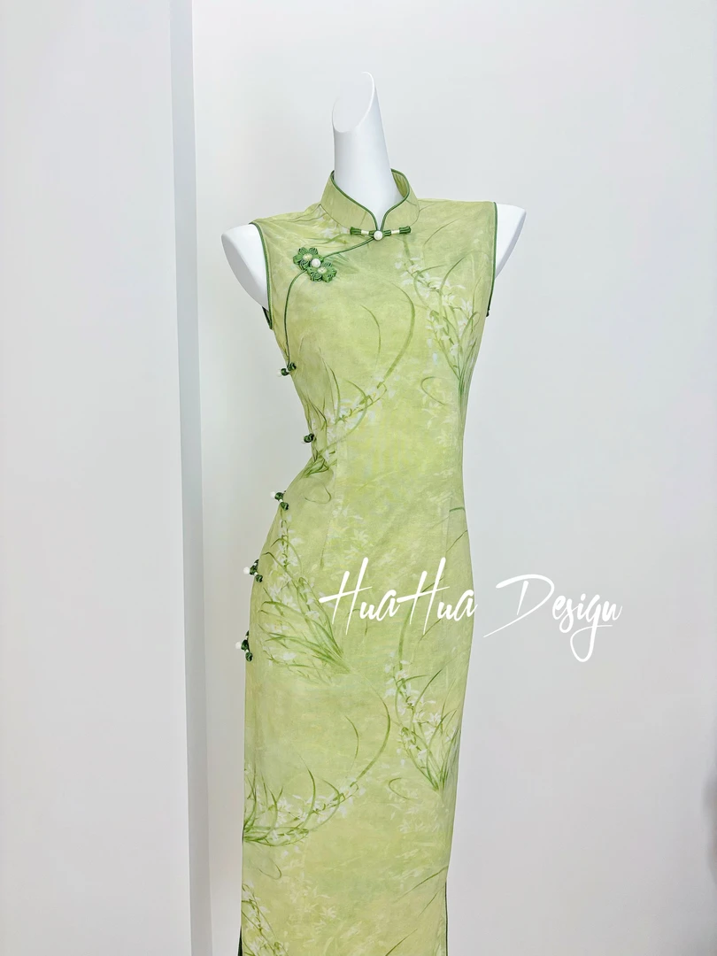 苏故里【玉兰花】文艺复古无袖日常旗袍优雅立领显瘦修身衣长120