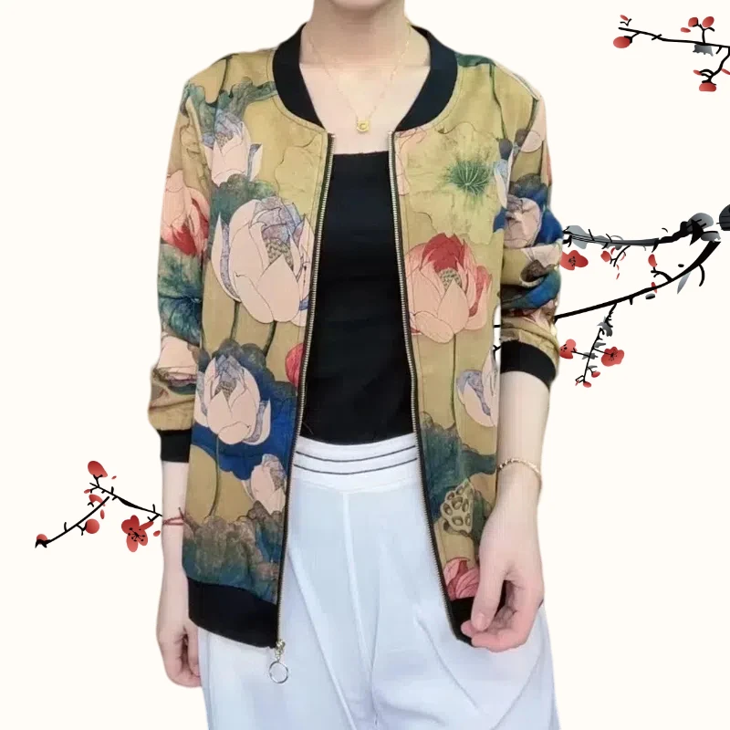 【出水芙蓉】薄款常规款时尚中老年女装长袖棒球服女装短外套透气