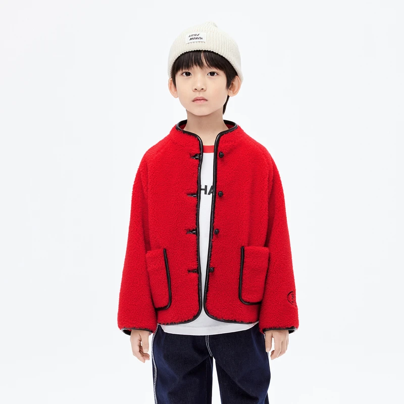 拜年服littlemoco童装24新款男女童仿羊羔毛盘扣外套#KBD1COT008