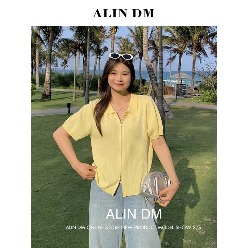 ALINDM【清爽沁柠】大码微胖mm针织短袖polo衫正肩显瘦T恤 L80227