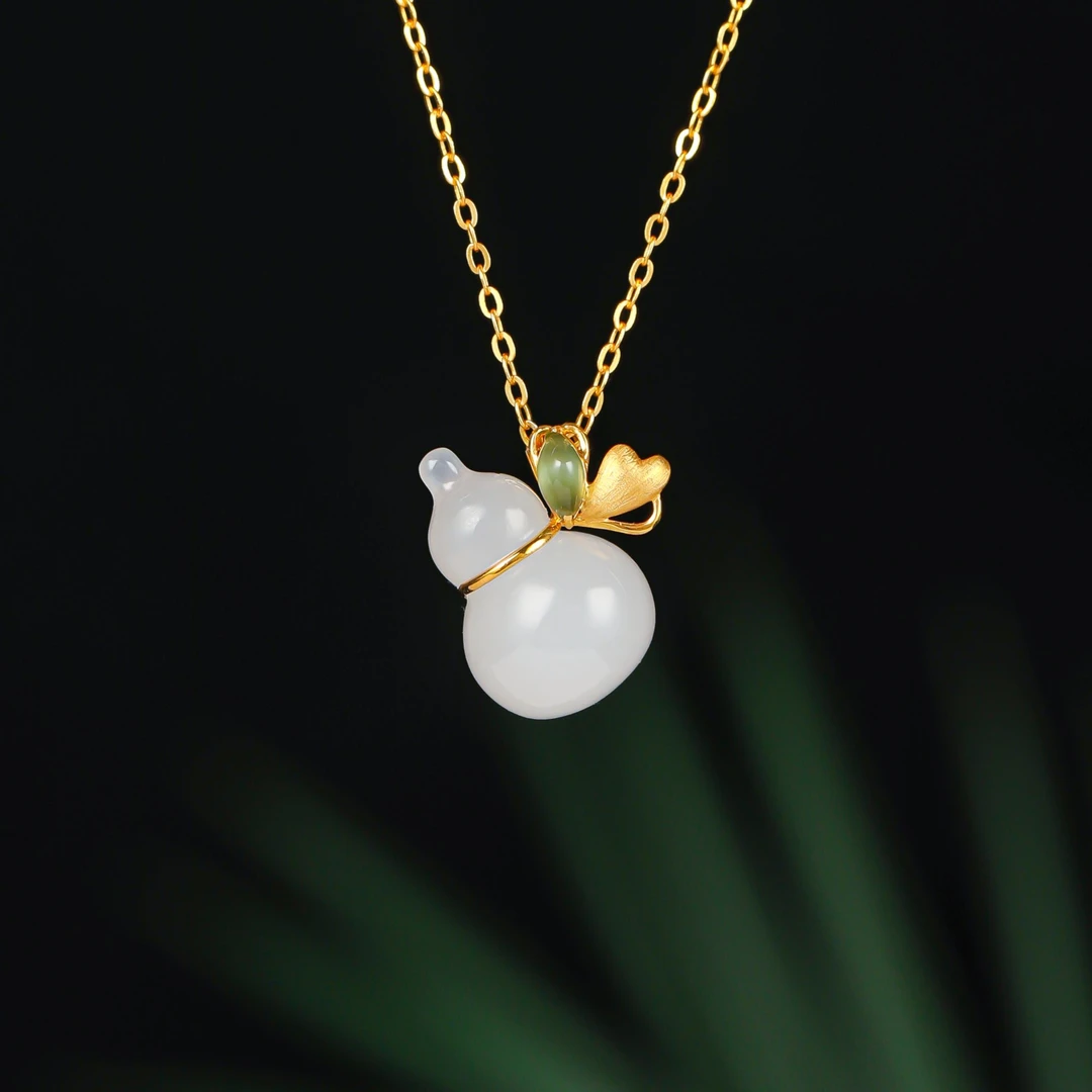 【灵葫】福禄 吉祥 圆满 长寿18K金12*18mm白玉葫芦HNZ11083