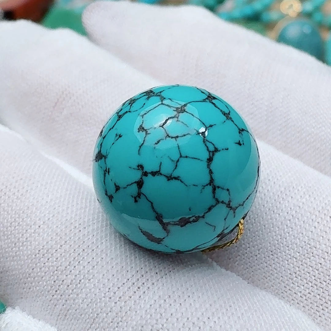 绿松石未镶嵌高瓷蓝网花圆珠 直径16.6