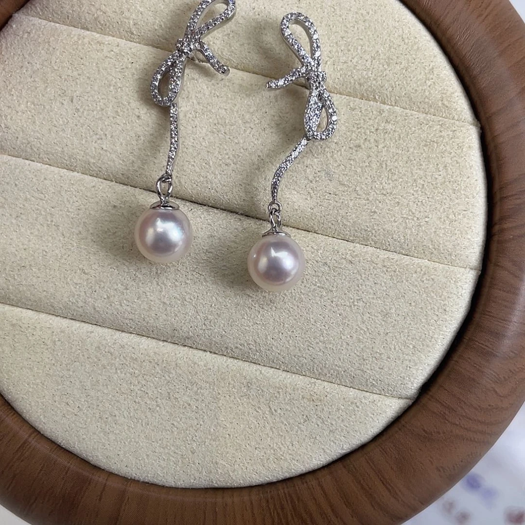 海水珍珠银S925镶嵌耳饰