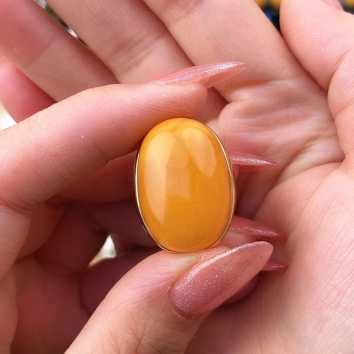 蜜蜡戒指银S925镶嵌戒指