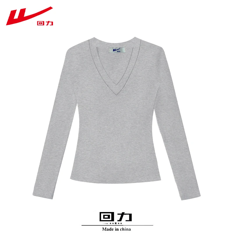 回力2025秋冬季美式常规T恤磨毛棉修身显瘦辣妹大V长袖简约百搭
