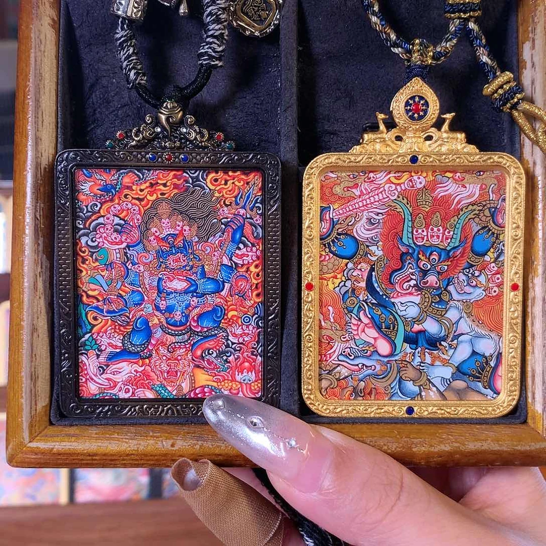 吊坠?热贡纯手绘唐卡大黑天+阎魔敌