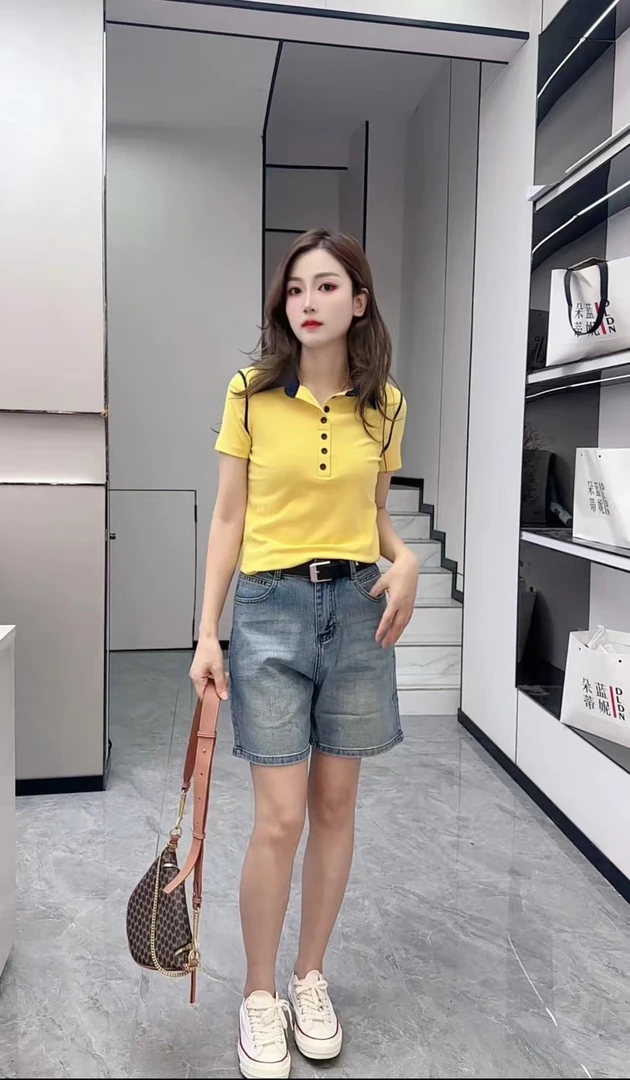 拼色T恤ol烫印休闲简约气质显瘦字母宽松拼接套装常规款短袖