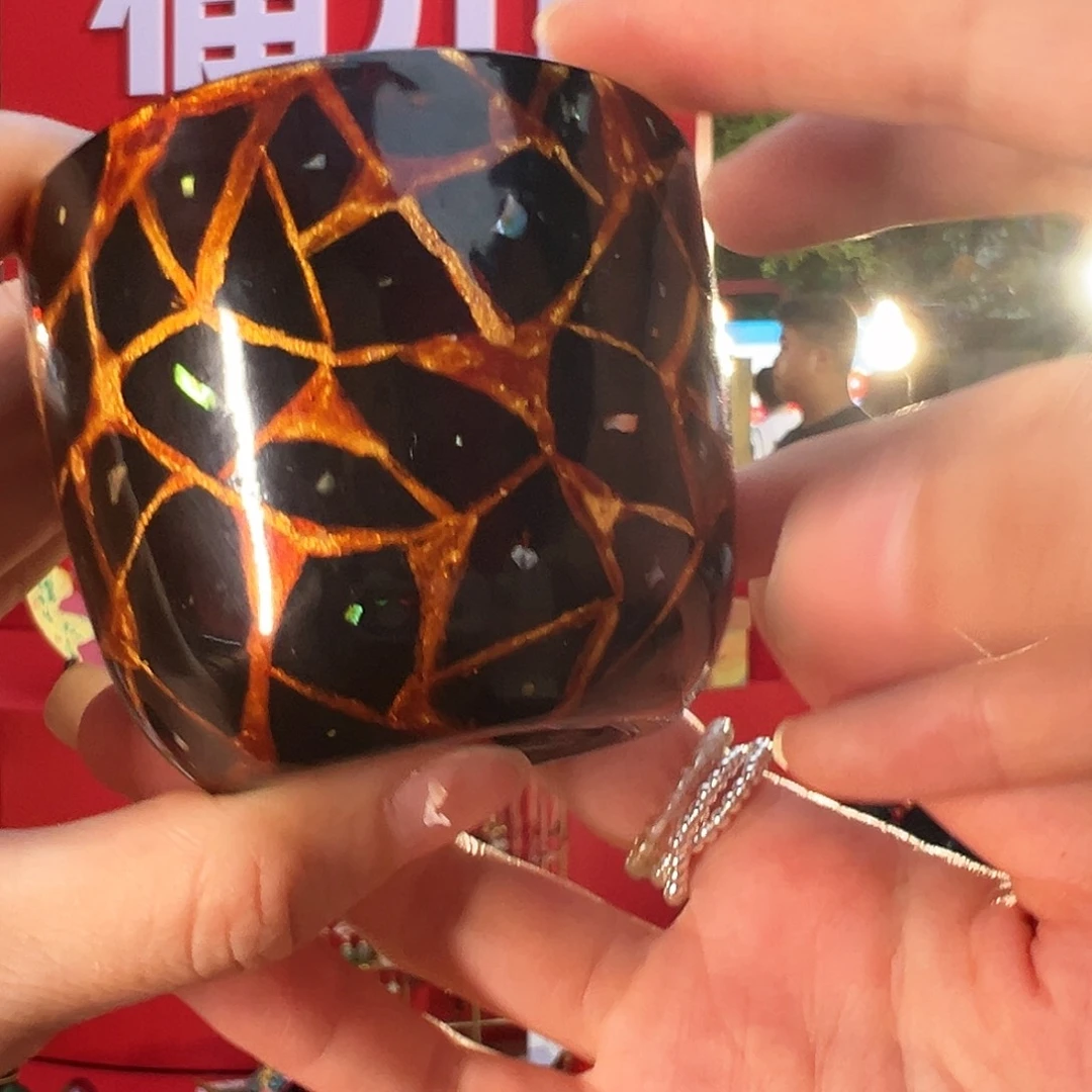 黑金螺钿水晶杯大漆
