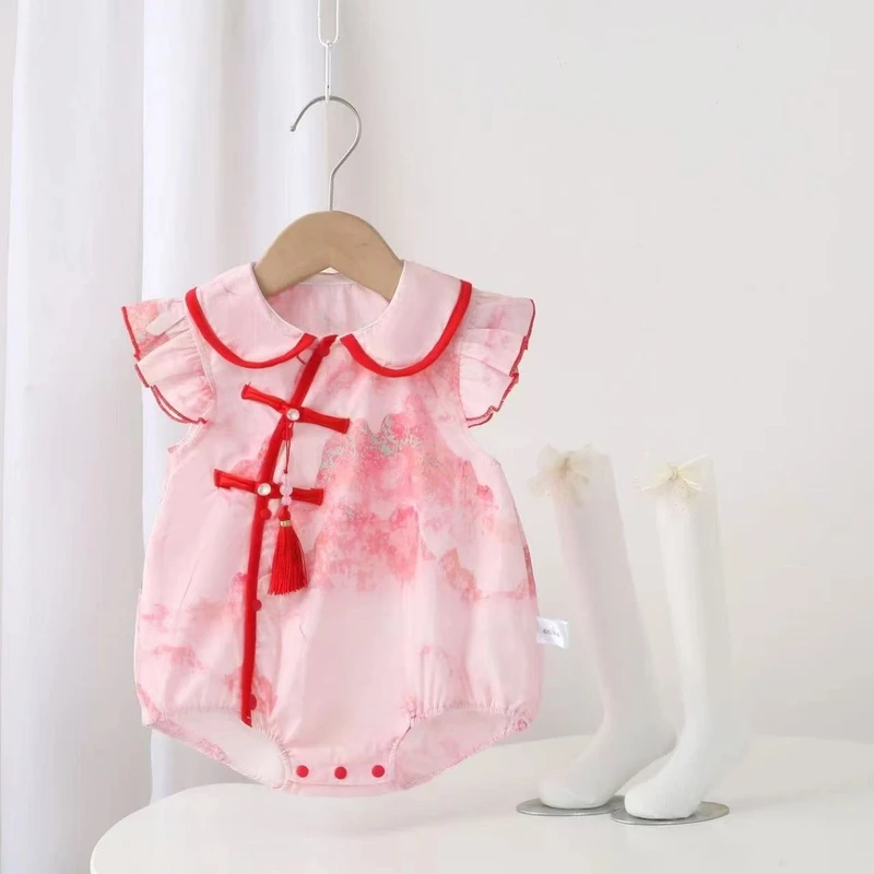 国风婴儿衣服夏季女宝宝公主哈衣满月新生儿夏天外出新中式包屁衣