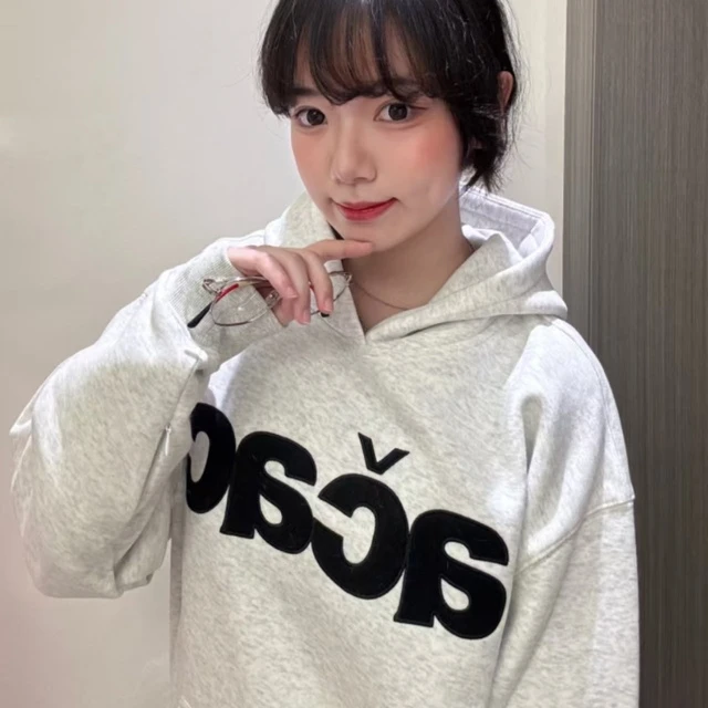 美式覆古字母贴布刺绣连帽卫衣女2025秋冬新款宽松懒惰风情侣上衣