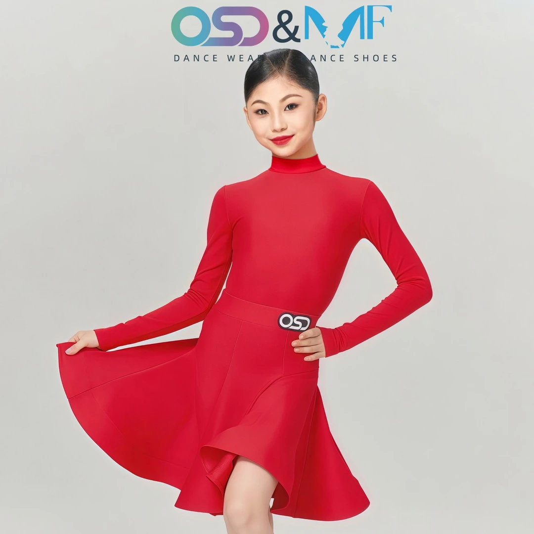 OSD舞服林意涵同款少儿拉丁舞服冰丝锦纶长袖比赛规定服4009-1