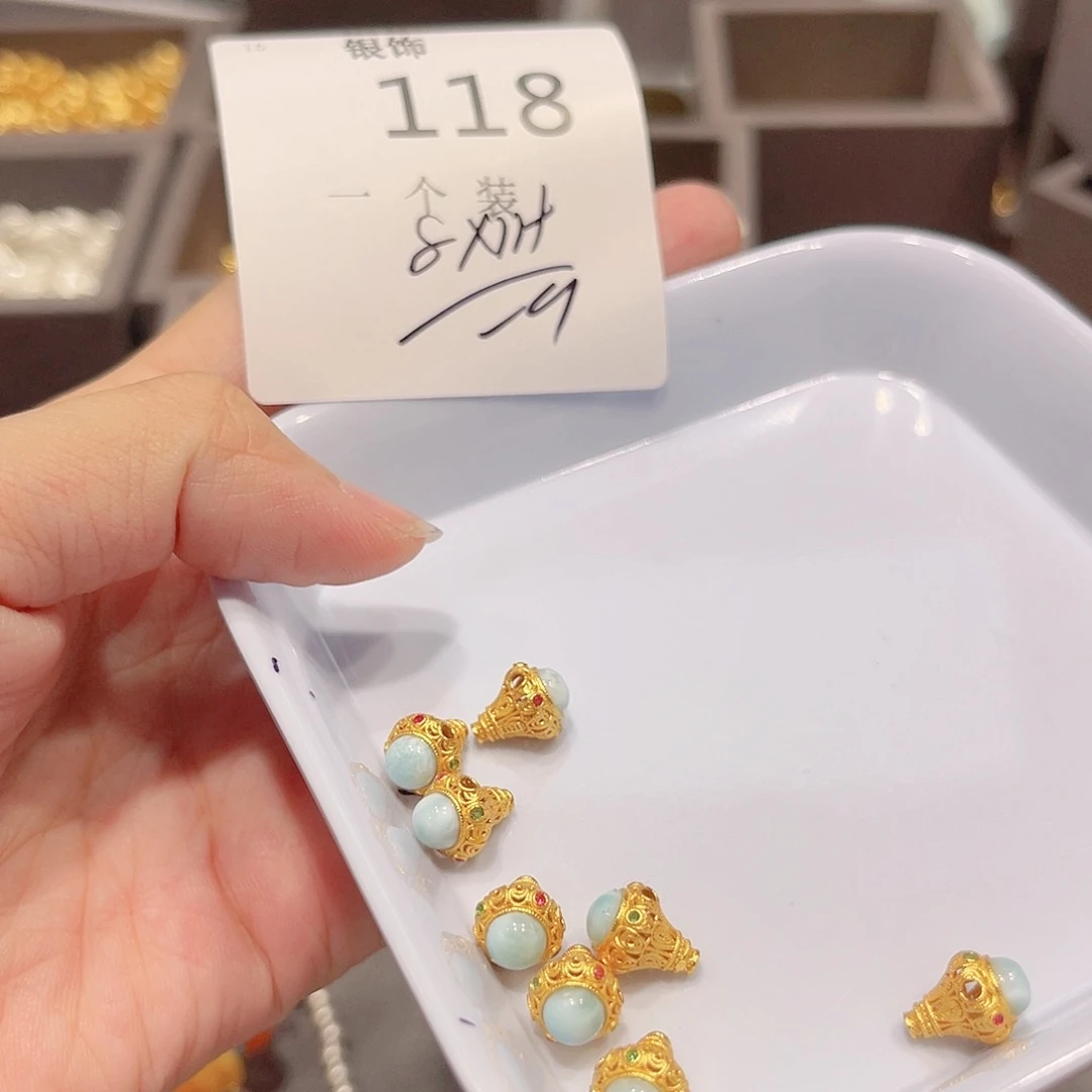 银S925镀金镶嵌珠宝半成品水晶118 。