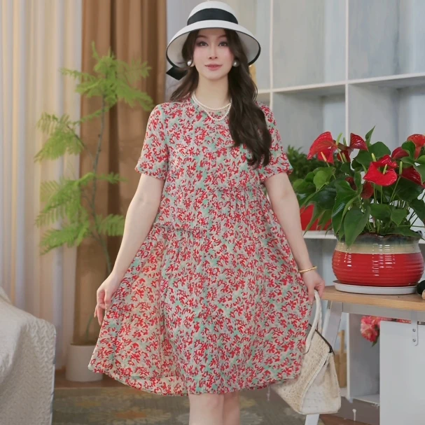 设计师新款100%桑蚕丝提花宽松夏季休闲气质时尚连衣裙886