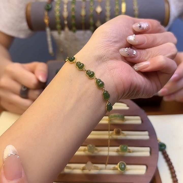 手链银S925镀金镶嵌和田玉